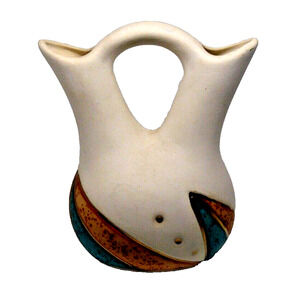 Cream Pottery Brown Teal Gold Wedding Vase Native American KOSHARI Marble Canyon